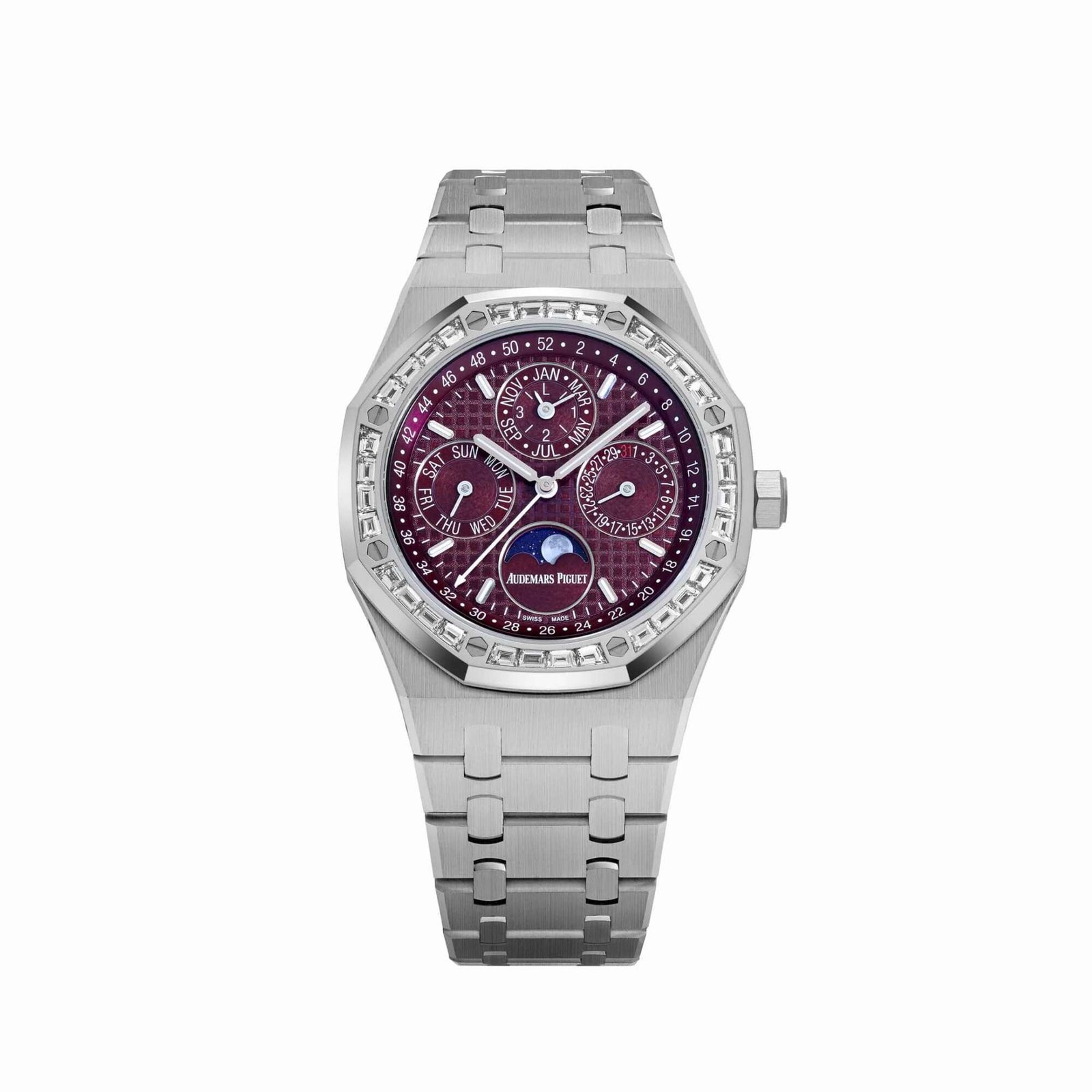Audemars Piguet Royal Oak Perpetual Calendar 26598BC.ZZ.1220BC.01 'Qatar Edition' White Gold Burgundy Dial Diamond Bezel (2024)