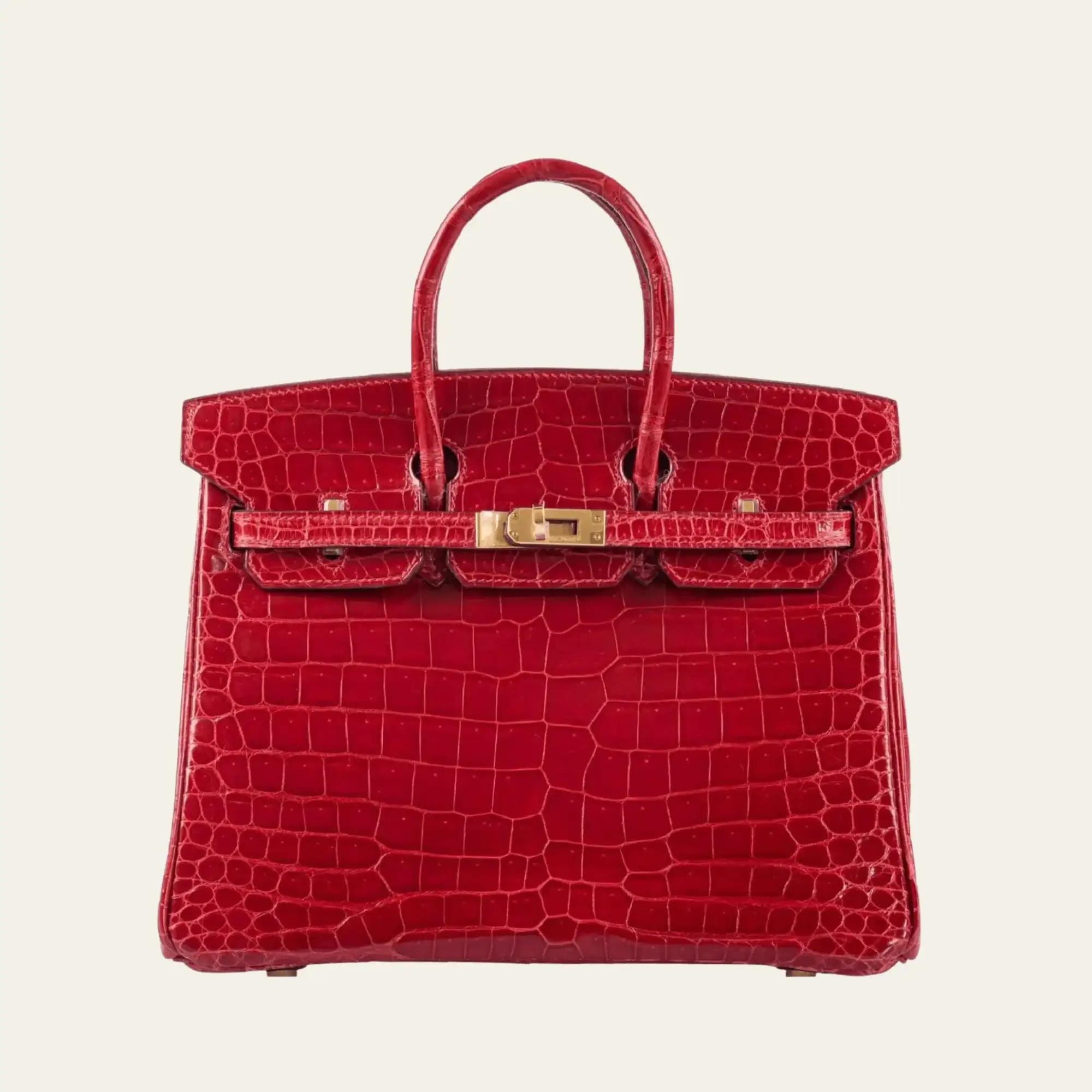 Hermès Braise Birkin 25 Shiny Porosus Crocodile Gold Hardware