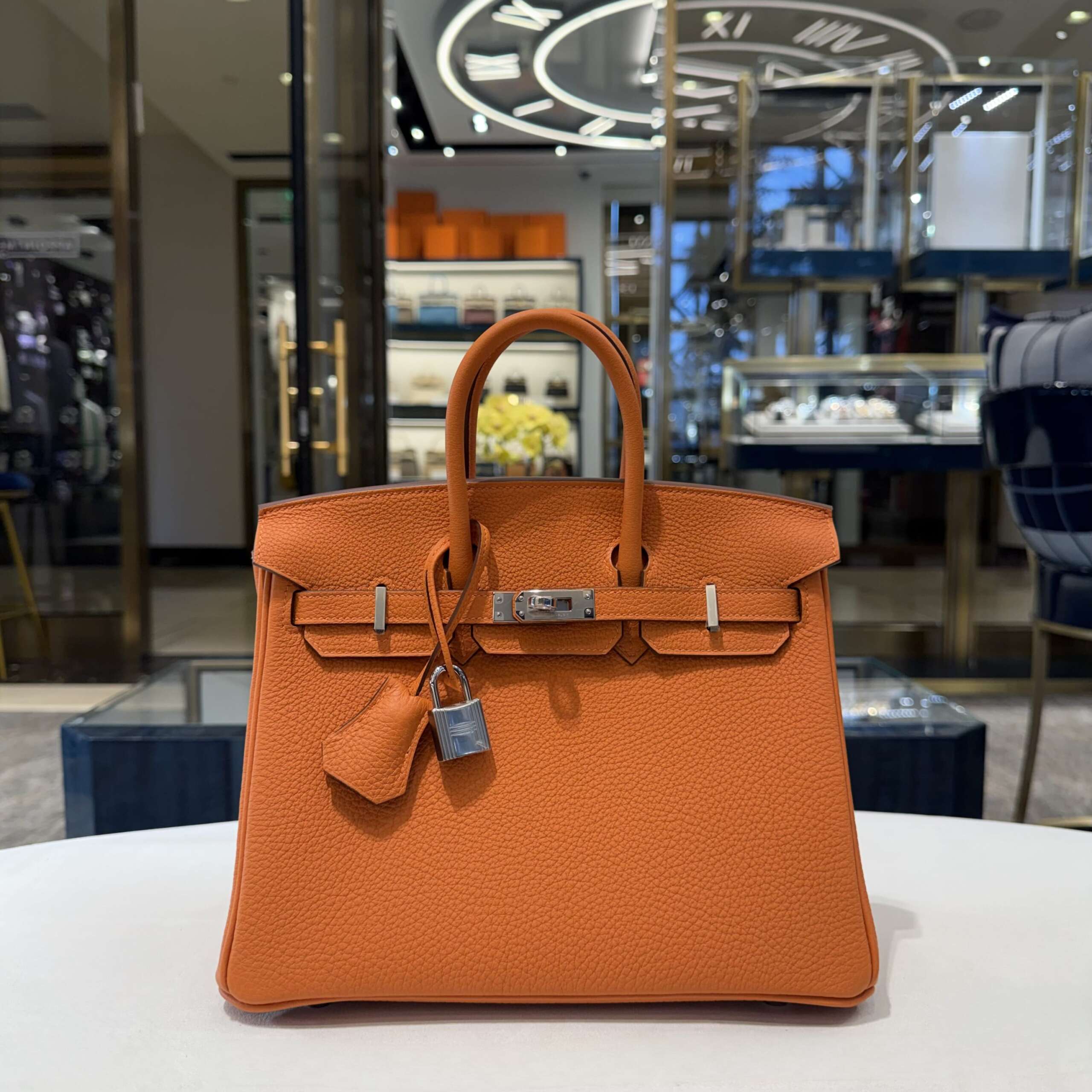 Hermès 93 Orange Birkin 25 Togo Palladium Hardware
