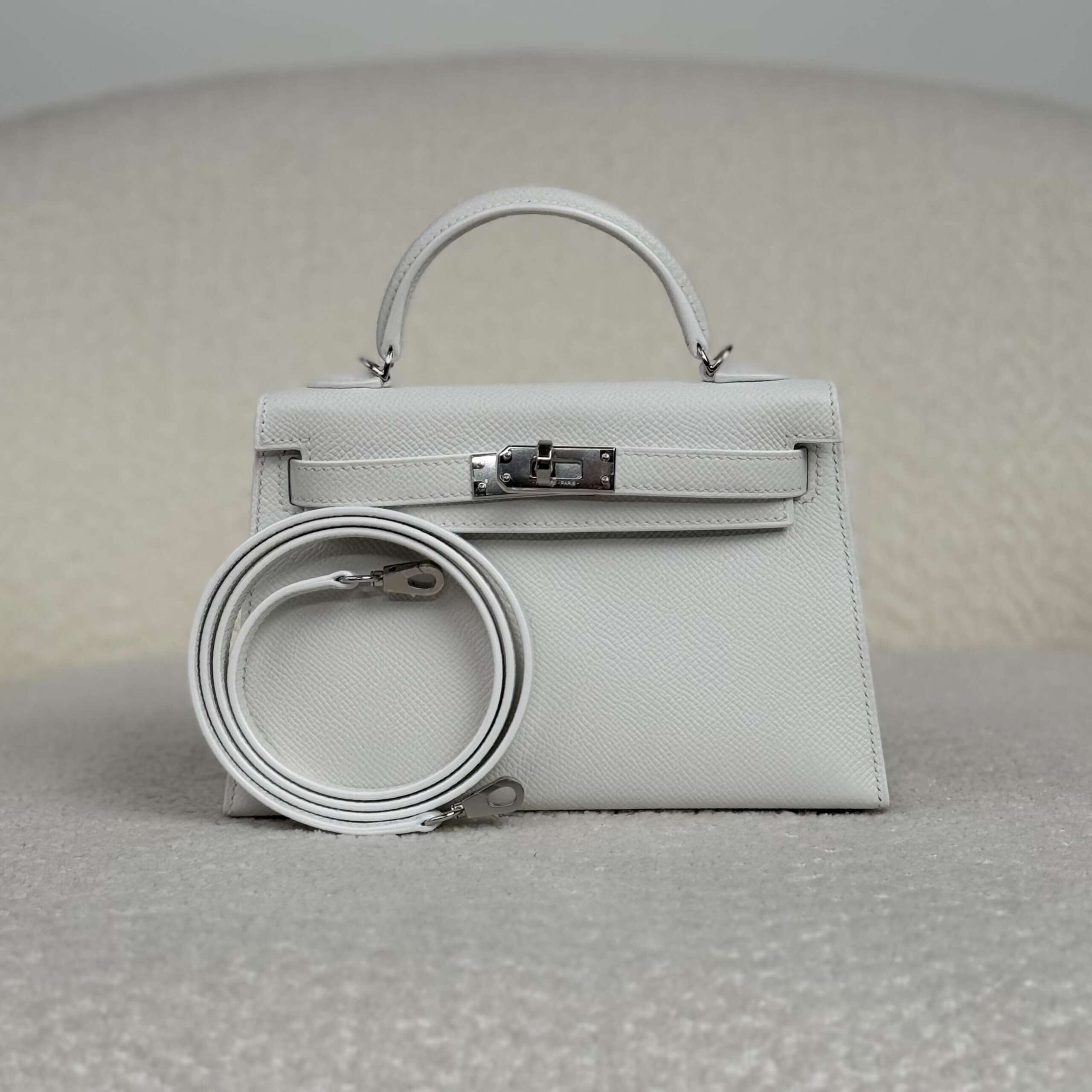 Hermès New White Mini Kelly Sellier 20 Epsom Palladium Hardware