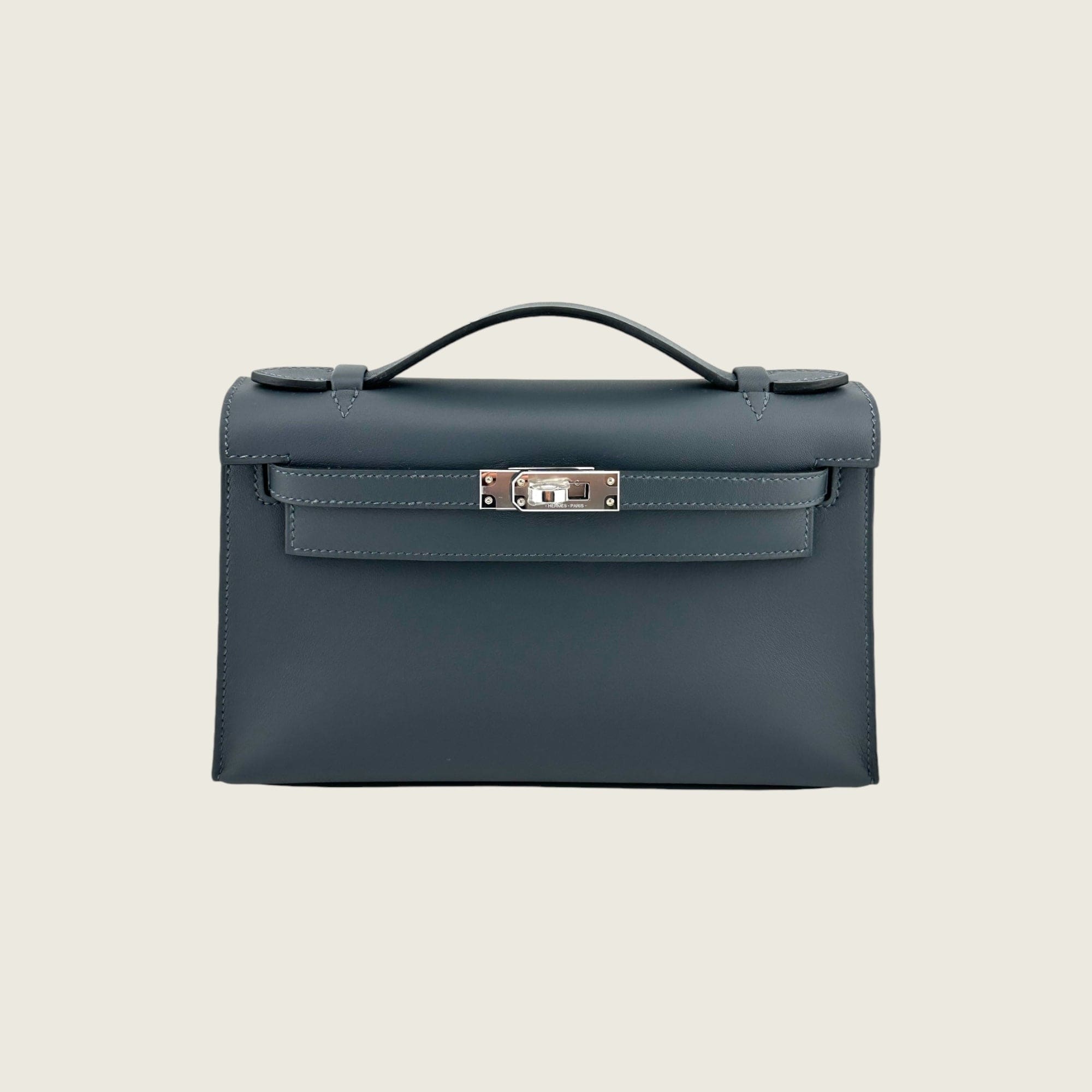 Hermès H0 Gris Kelly Pochette Swift Leather Palladium Hardware